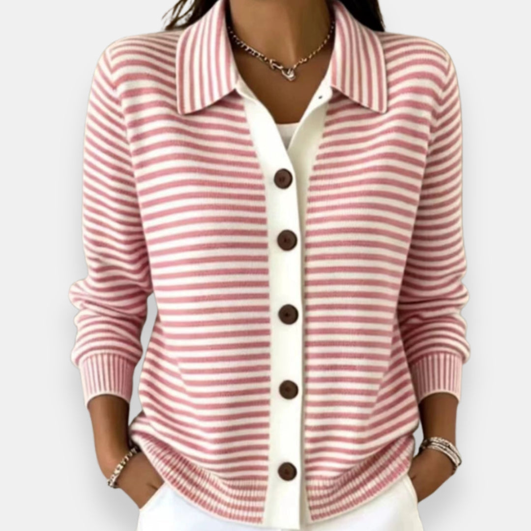 Striped Collared Button Cardigan