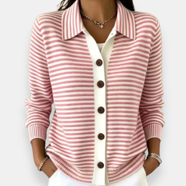 Striped Collared Button Cardigan