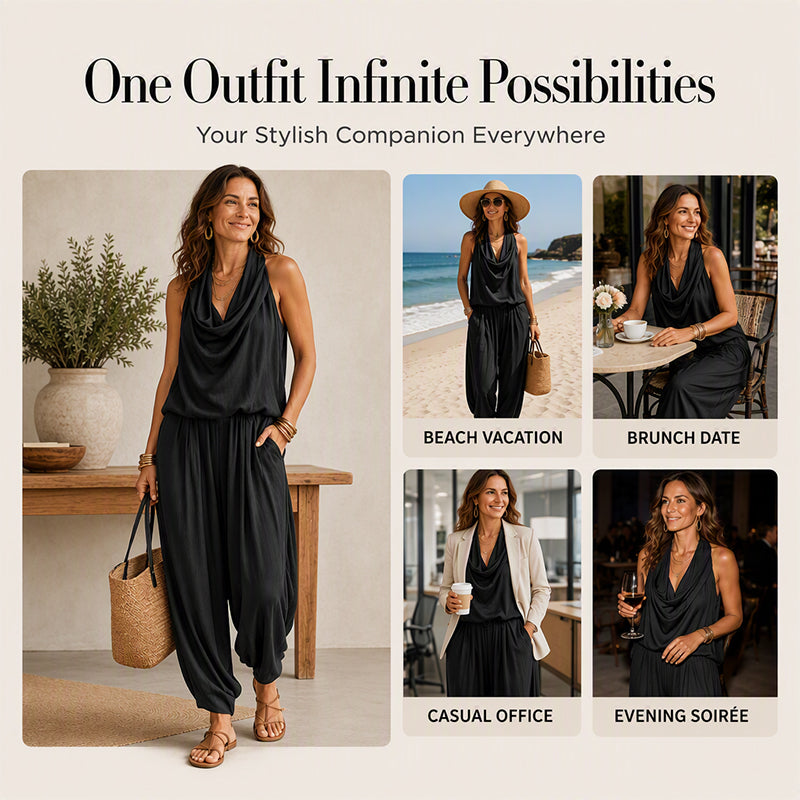 Sleeveless Cowl Neck Wide-Leg Jumpsuit