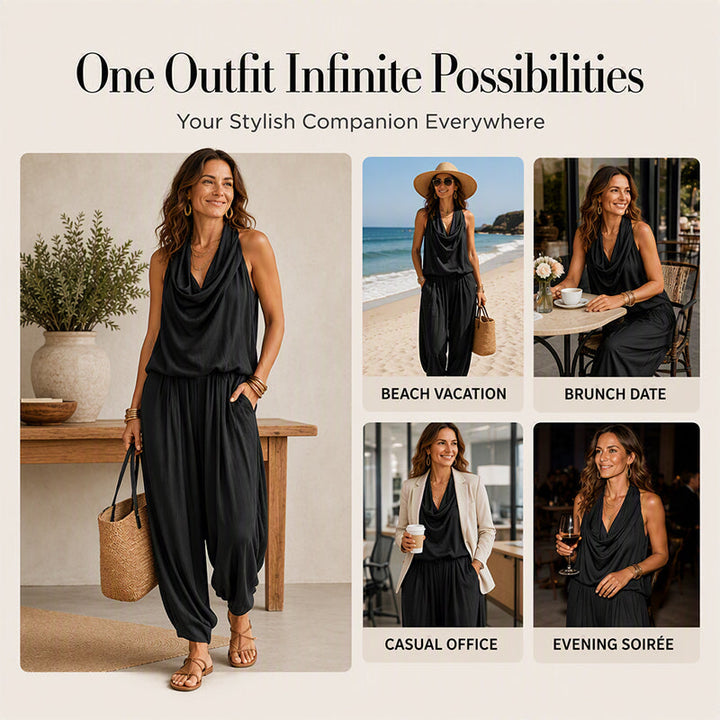 Sleeveless Cowl Neck Wide-Leg Jumpsuit