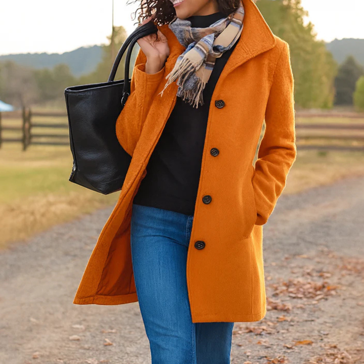 Long Button-Up Stand Collar Coat