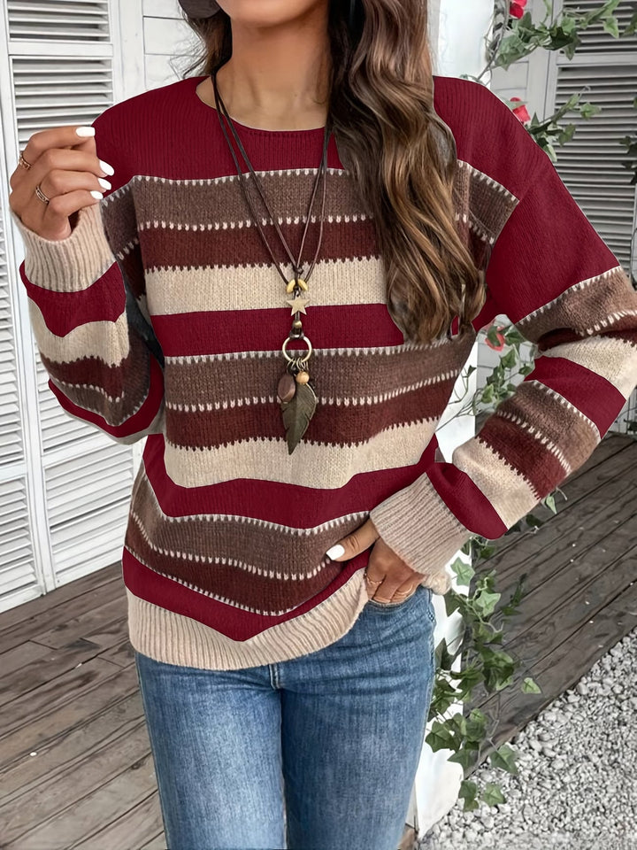 Striped Crew Neck Knit Sweater