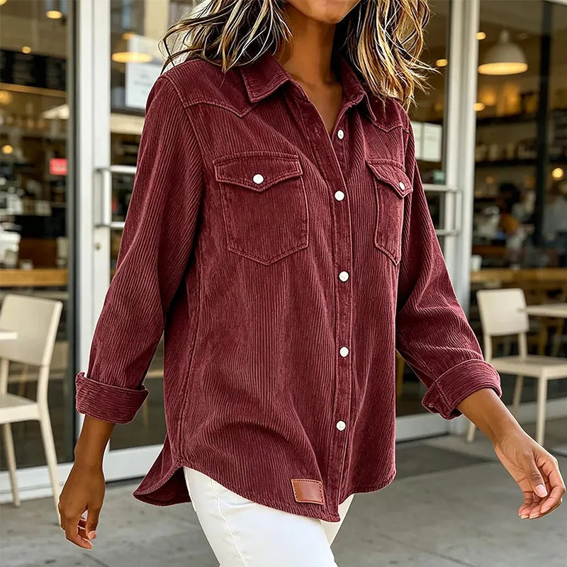 Corduroy Button-Up Shirt with Pockets