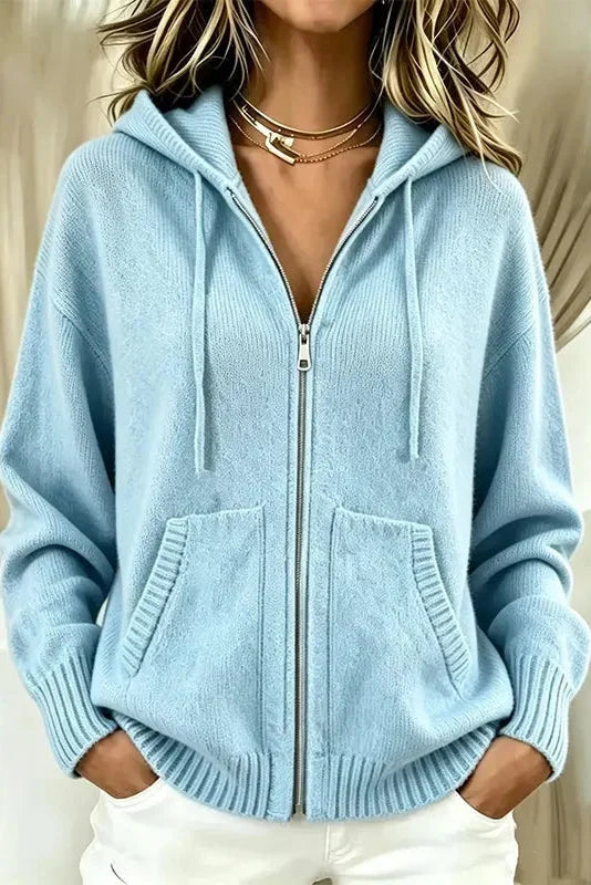 Hooded Zip-Up Soft Knit Cardigan