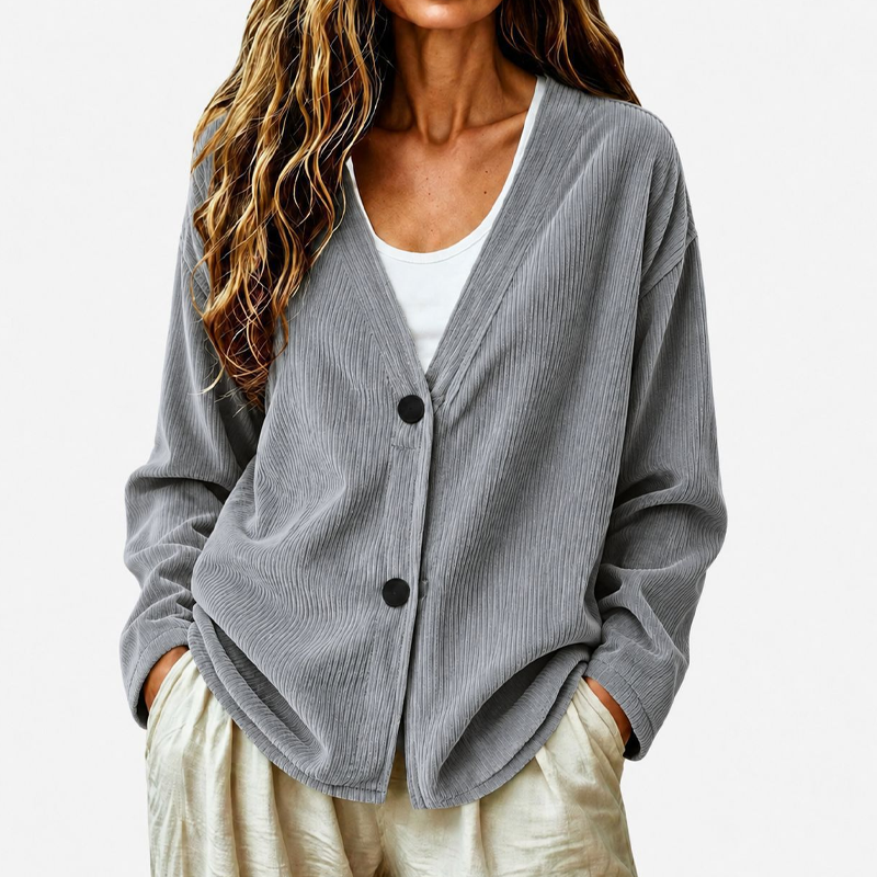 Ribbed V-Neck Button Cardigan