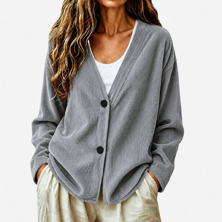 Ribbed V-Neck Button Cardigan