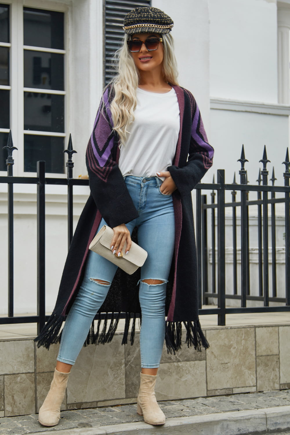 Fringe Hem Open Front Duster Cardigan