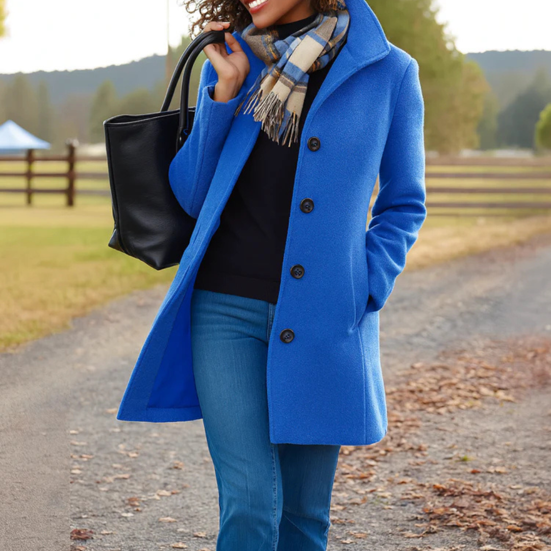 Long Button-Up Stand Collar Coat