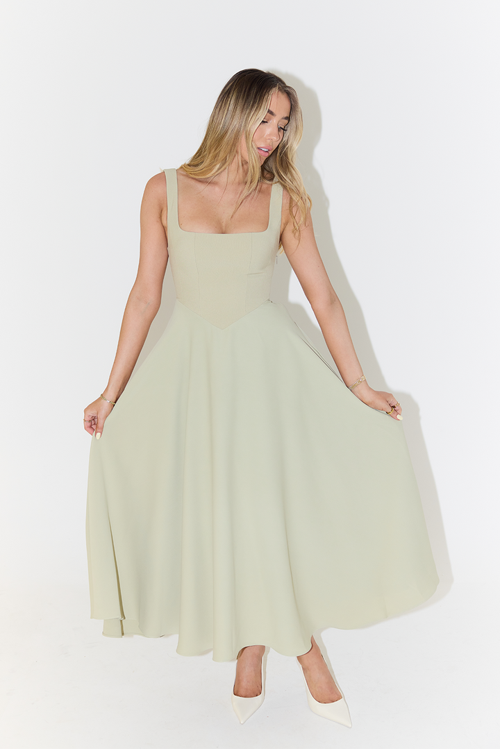 Midi Dress with Square Neckline and Sleeveless Design