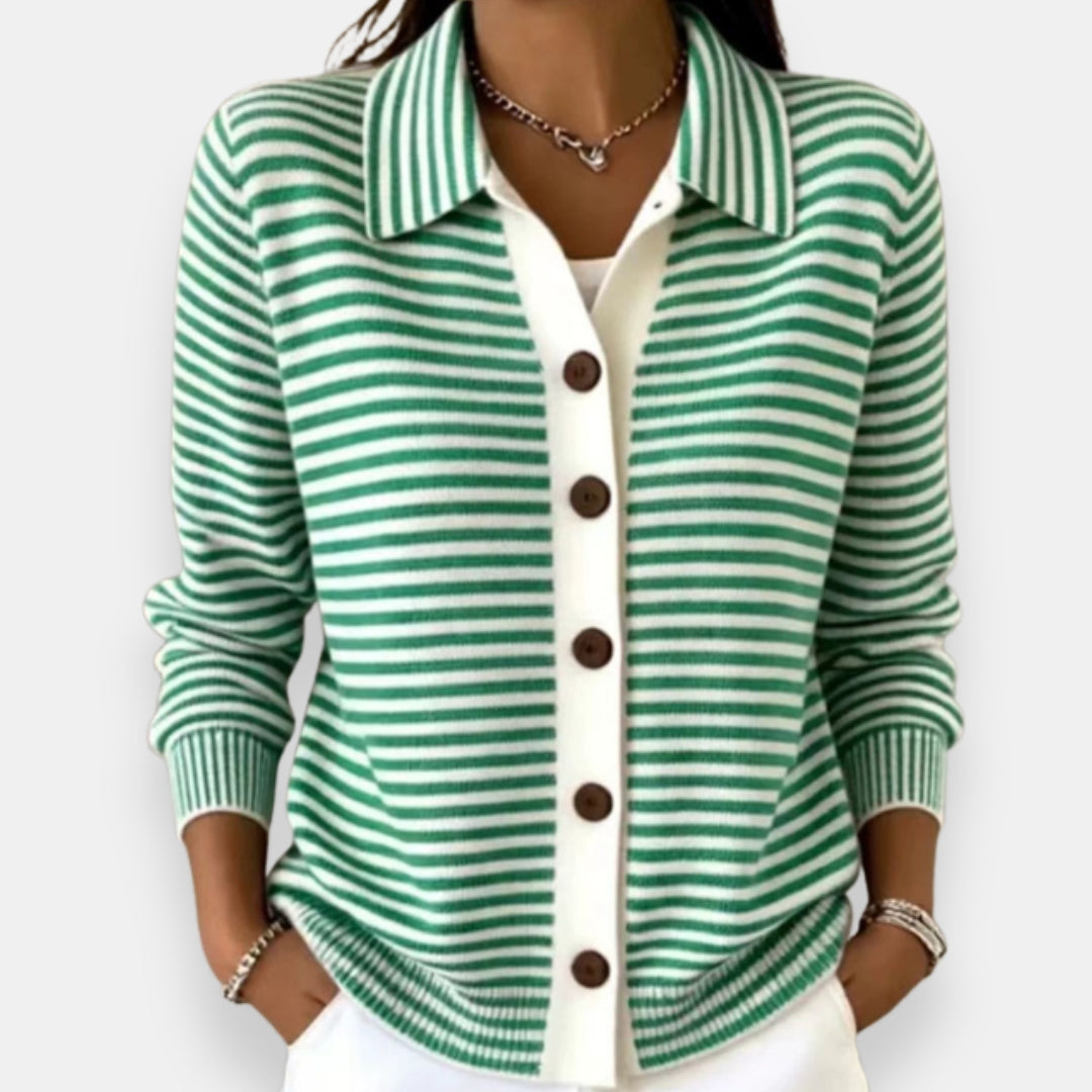 Striped Collared Button Cardigan