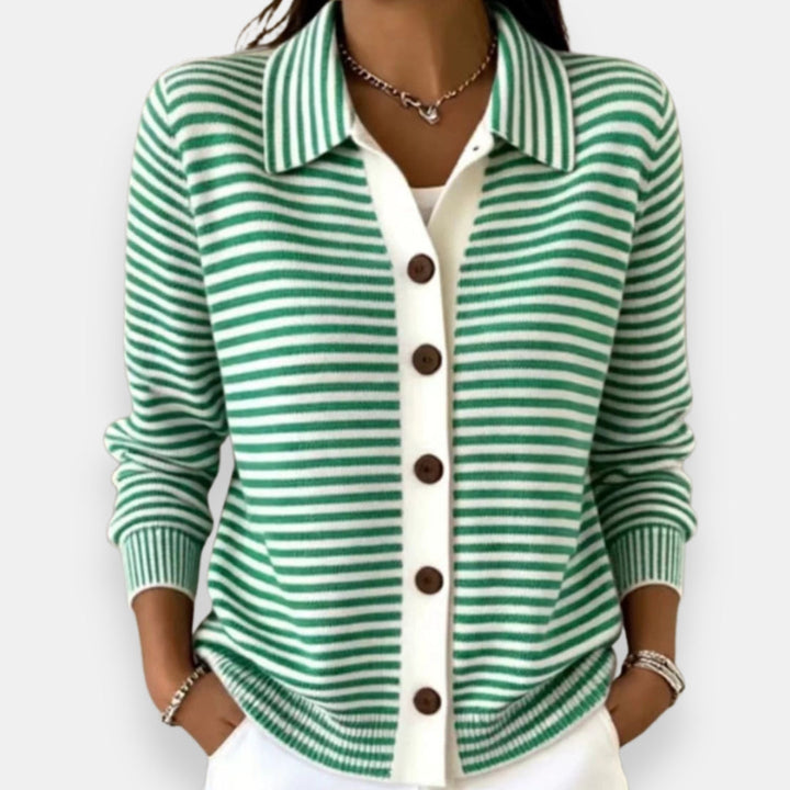 Striped Collared Button Cardigan