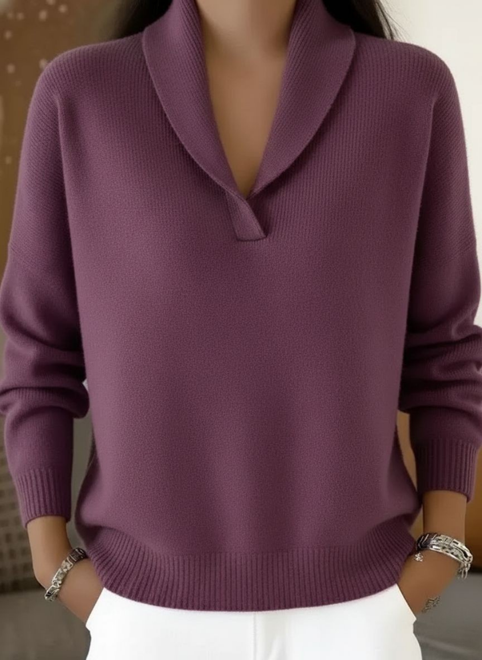 Draped Shawl Collar Knit Sweater
