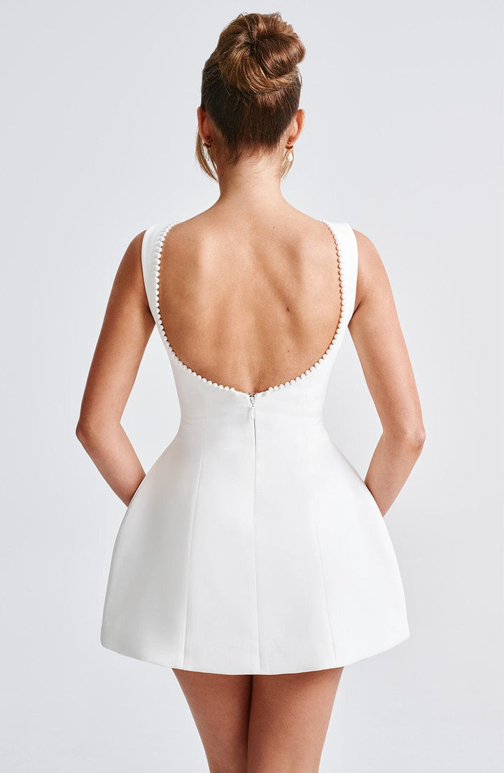 Pearl Trim A-Line Mini Dress for Wedding Guests