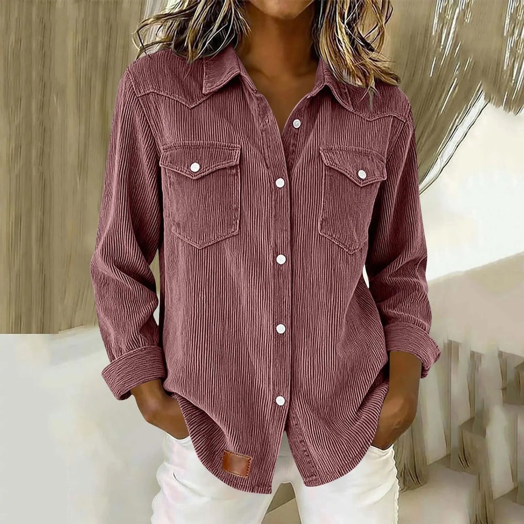 Corduroy Button-Up Shirt with Pockets