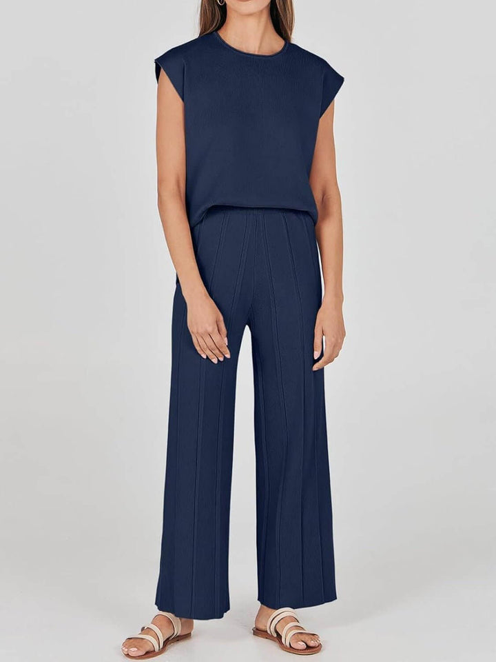Cap Sleeve Top and Pants Knit Set