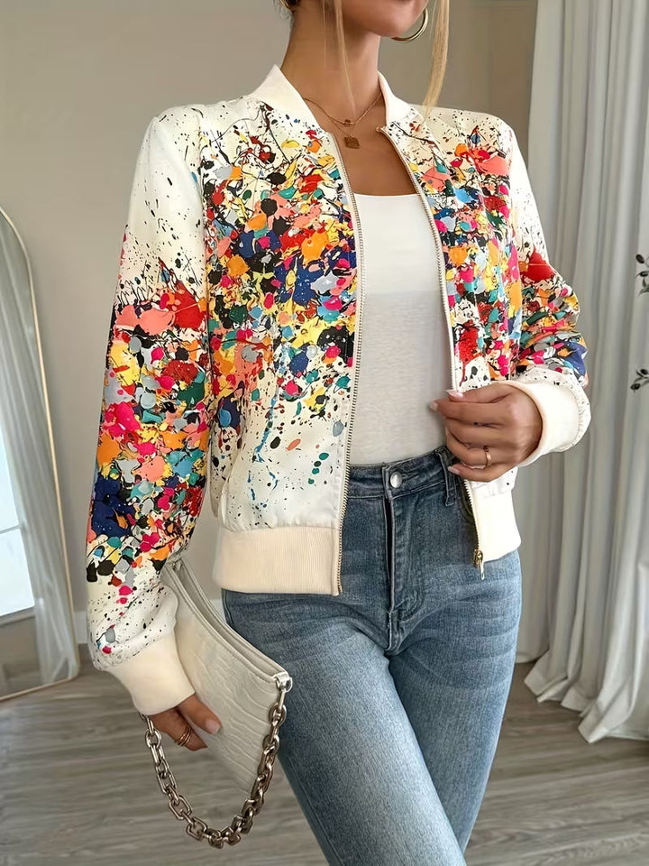 Abstract Print Zip-Up Bomber Jacket