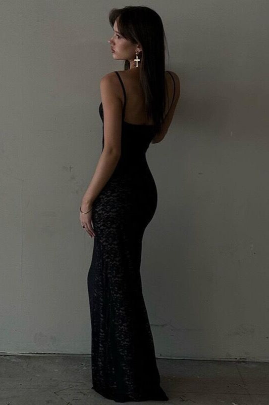 Deep V Backless Lace Maxi Dress