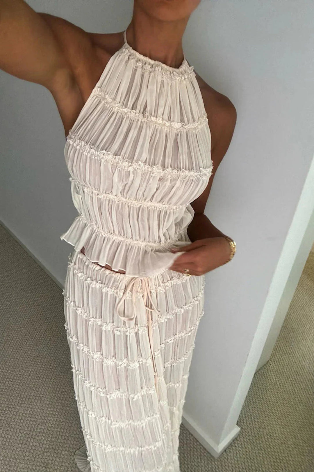 Halter Crop Top & Maxi Skirt Two-Piece Set