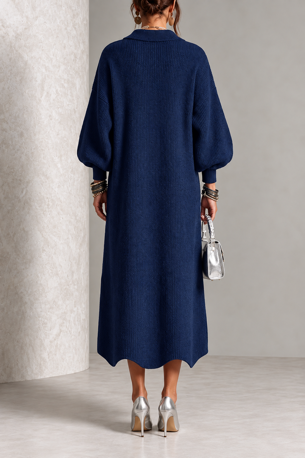 Gold Button Knit Midi Dress