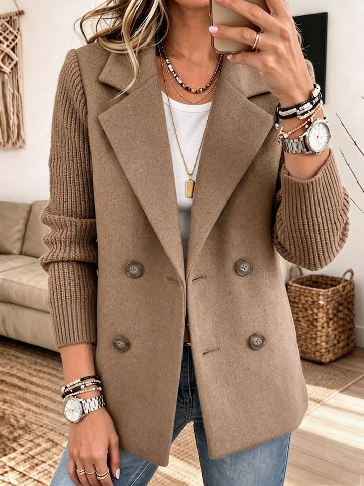 Double-Breasted Jacket with Ribbed Knit Sleeves