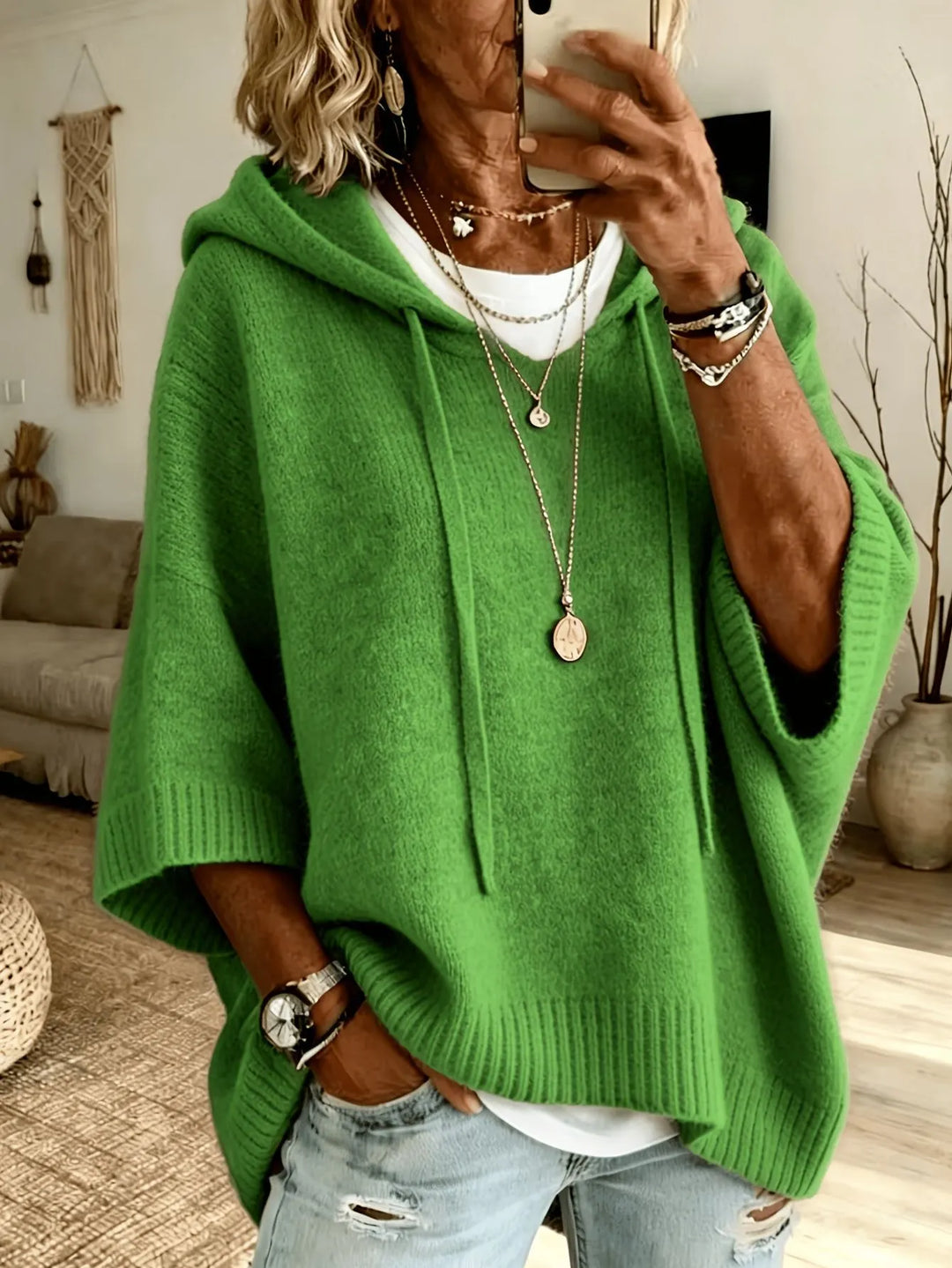 Oversized Knit Hooded Sweater
