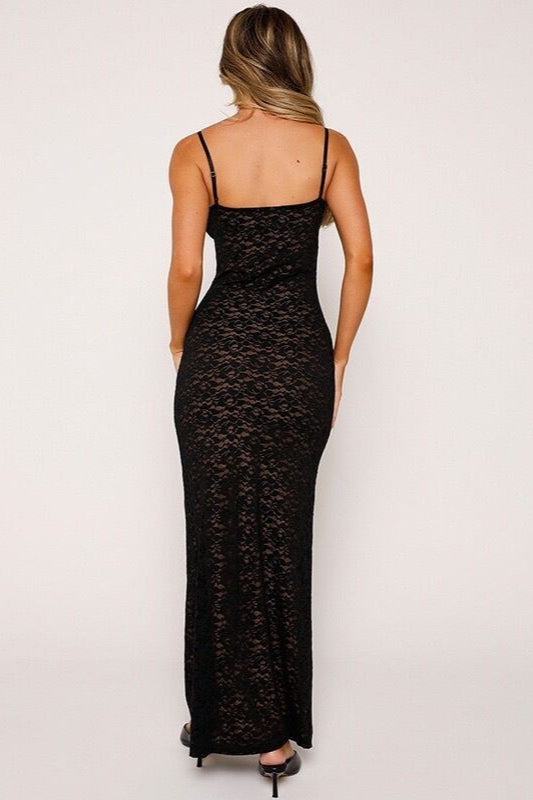 Deep V Backless Lace Maxi Dress