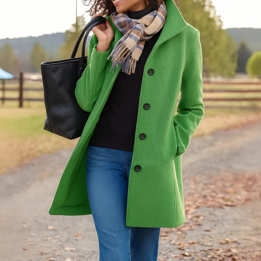 Long Button-Up Stand Collar Coat