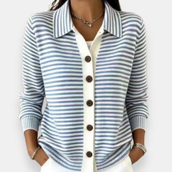 Striped Collared Button Cardigan