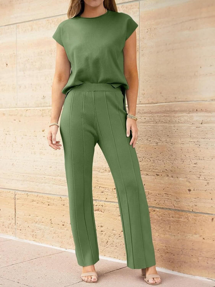 Cap Sleeve Top and Pants Knit Set