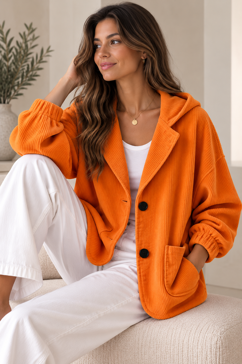 Oversized Hooded Corduroy Jacket
