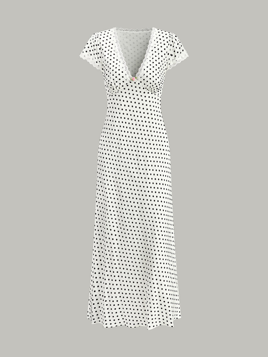 Polka Dot Lace-Trim V-Neck Maxi Dress