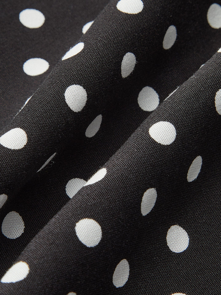 Polka Dot Lace-Trim V-Neck Maxi Dress