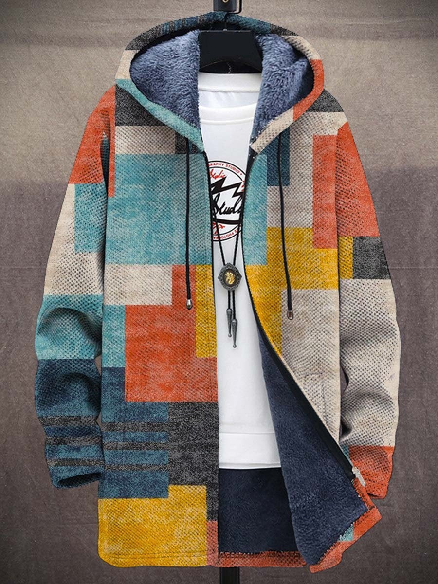 Fleece-Lined Hooded Art Print Cardigan