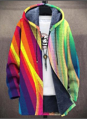 Fleece-Lined Hooded Art Print Cardigan