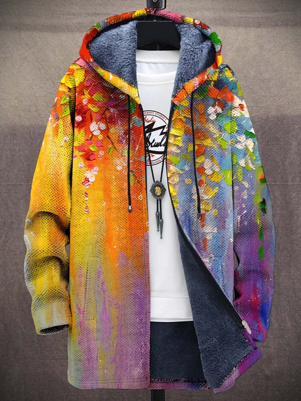 Fleece-Lined Hooded Art Print Cardigan