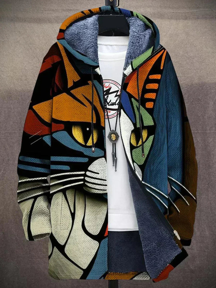 Fleece-Lined Hooded Art Print Cardigan