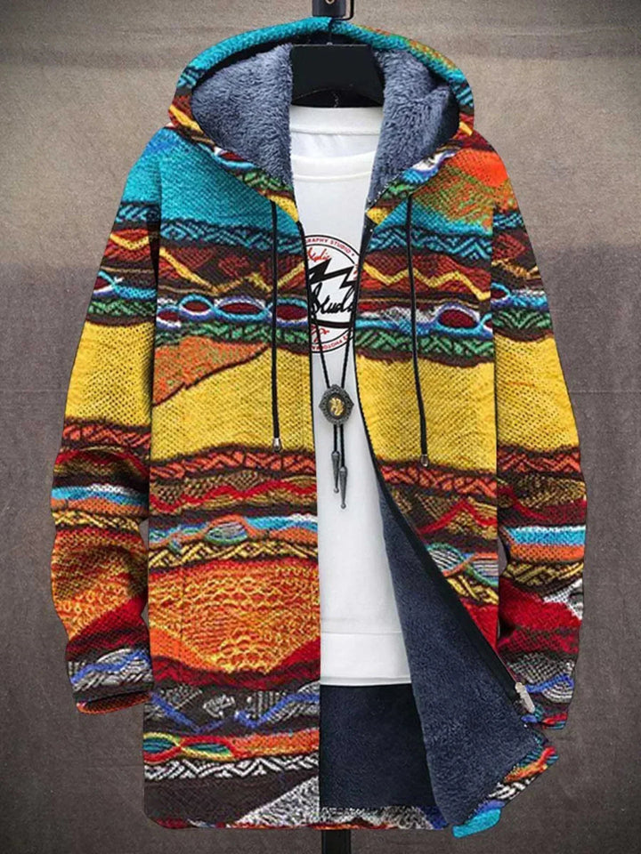 Fleece-Lined Hooded Art Print Cardigan