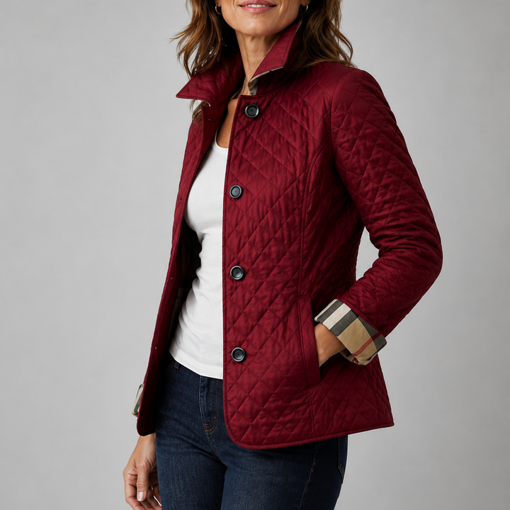 Long Stand-Collar Quilted Jacket