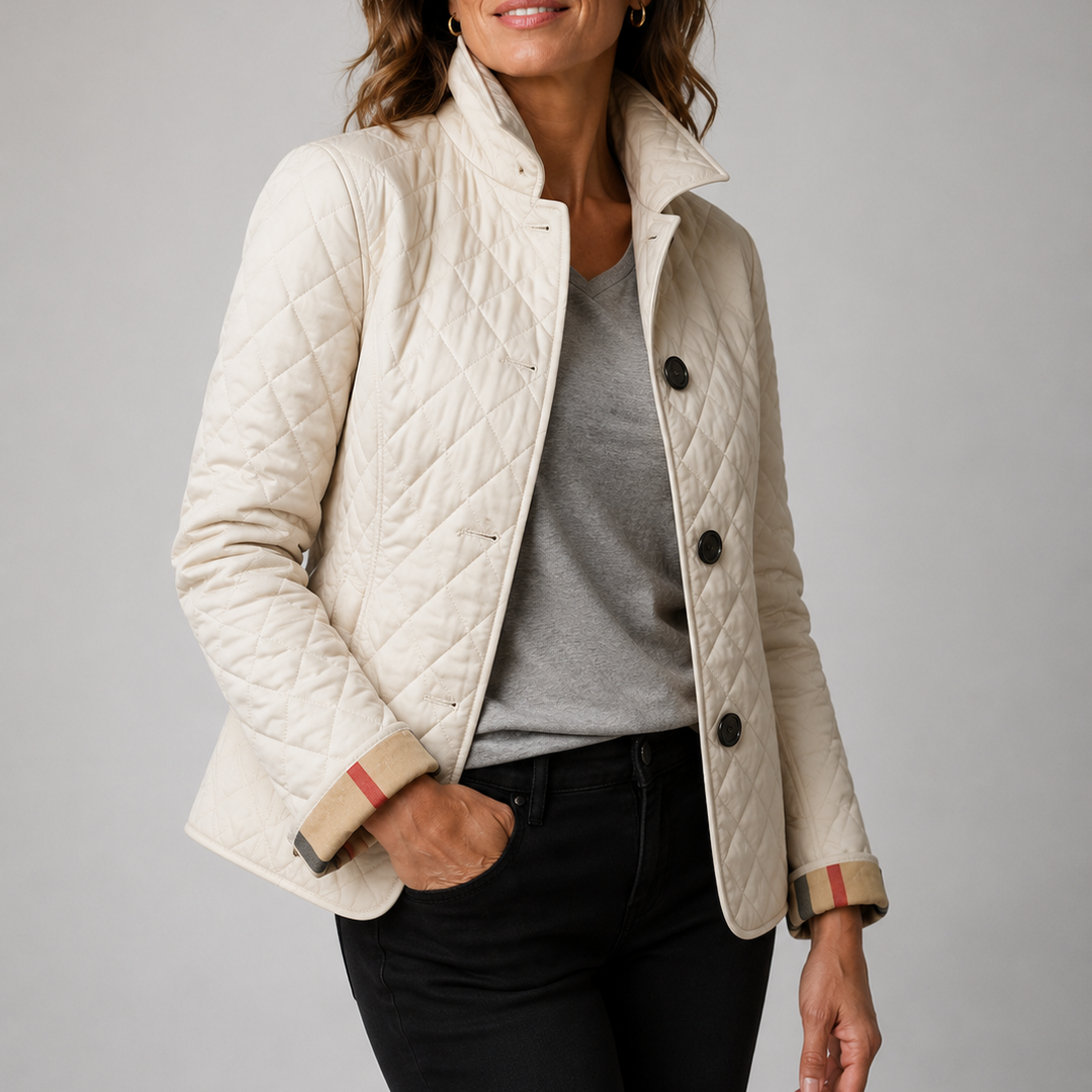 Long Stand-Collar Quilted Jacket