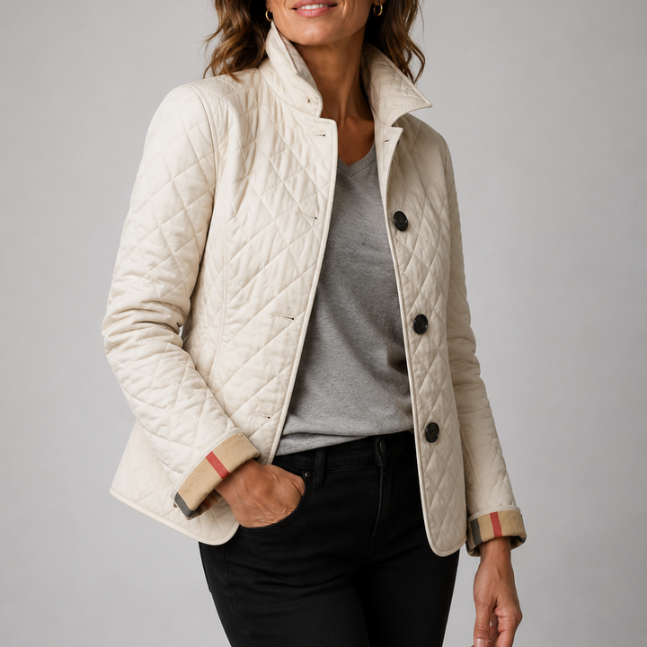 Long Stand-Collar Quilted Jacket