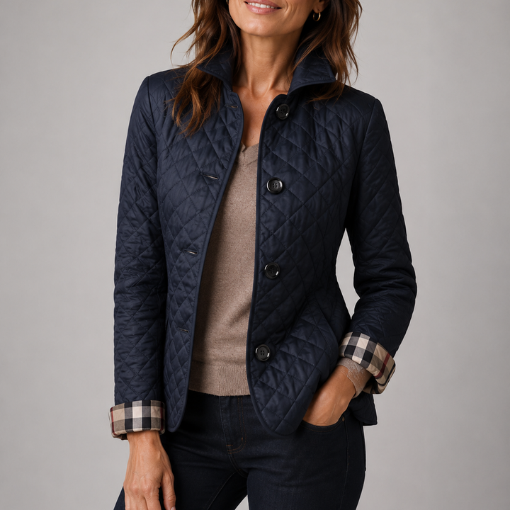 Long Stand-Collar Quilted Jacket