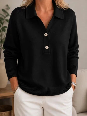 Collared Button Placket Knit Sweater