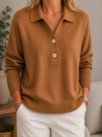 Collared Button Placket Knit Sweater