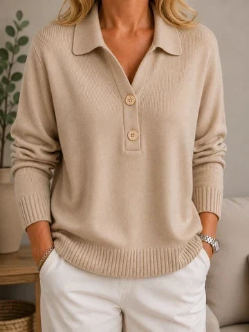 Collared Button Placket Knit Sweater