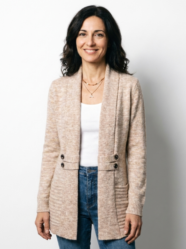 Long Knit Cardigan with Decorative Buttons