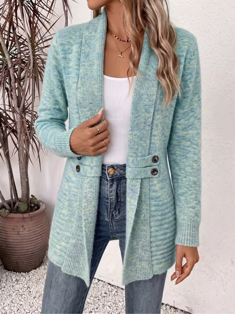 Long Knit Cardigan with Decorative Buttons