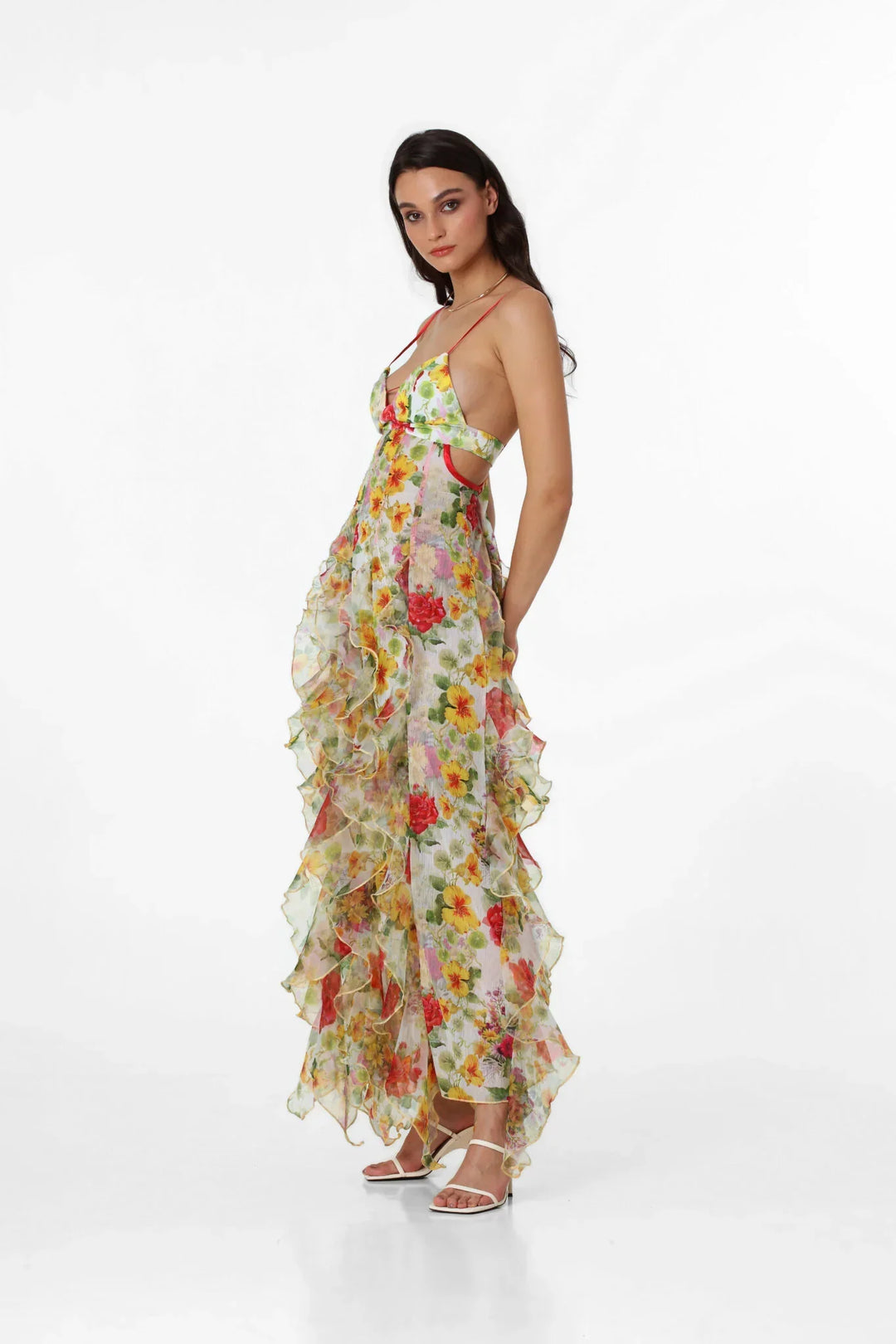Colourful Floral Spaghetti Strap Maxi Dress