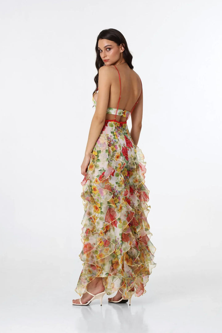 Colourful Floral Spaghetti Strap Maxi Dress