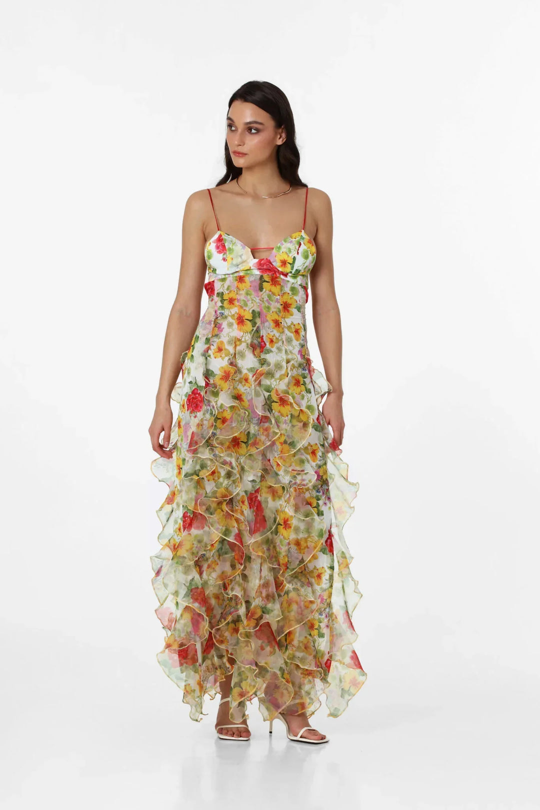 Colourful Floral Spaghetti Strap Maxi Dress