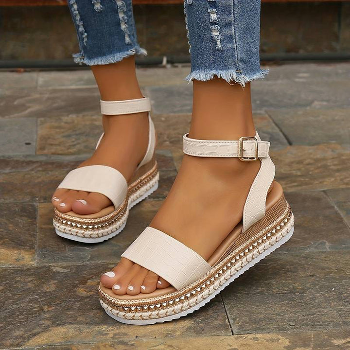 Summer Platform Sandals with Ankle Strap and Textured Sole
